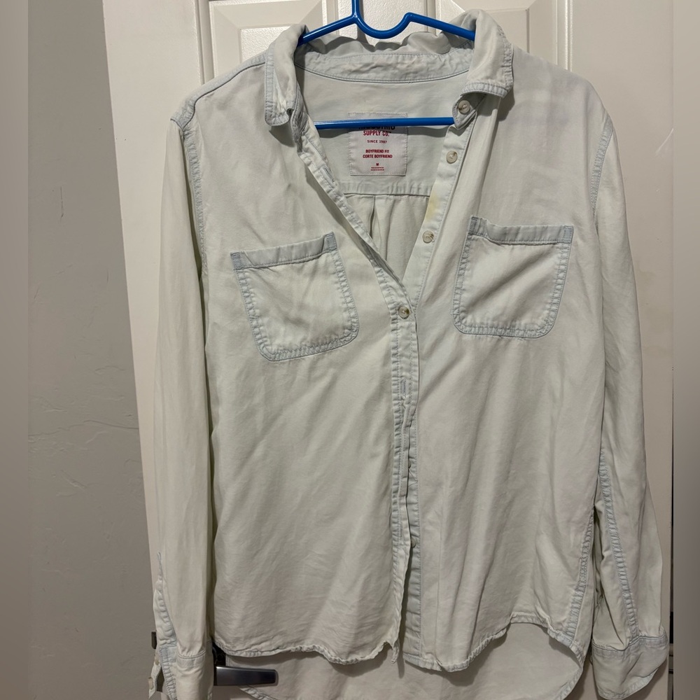 Light blue blouse button up top
